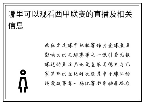 哪里可以观看西甲联赛的直播及相关信息